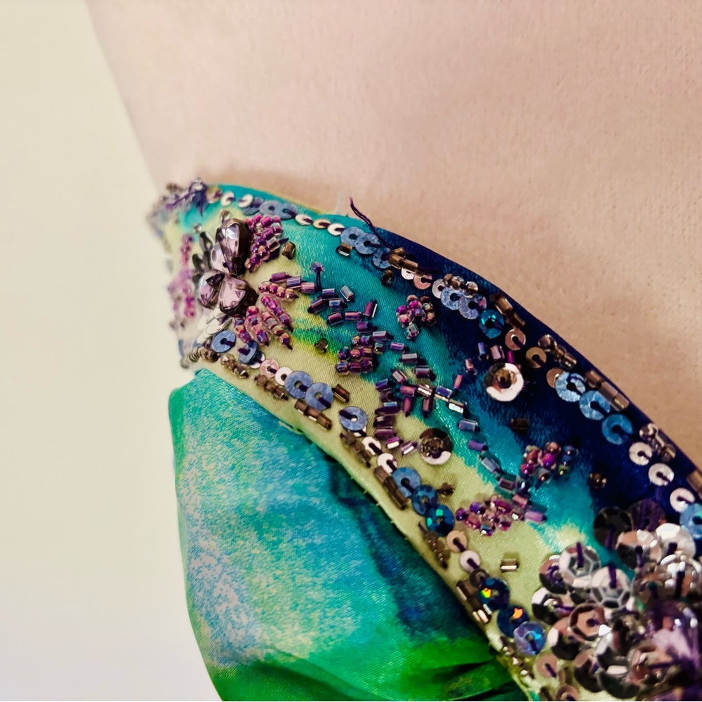 Masquerade XS Strapless Watercolor Dress in Purple and Green with Beaded Bodice - Picture 8 of 16